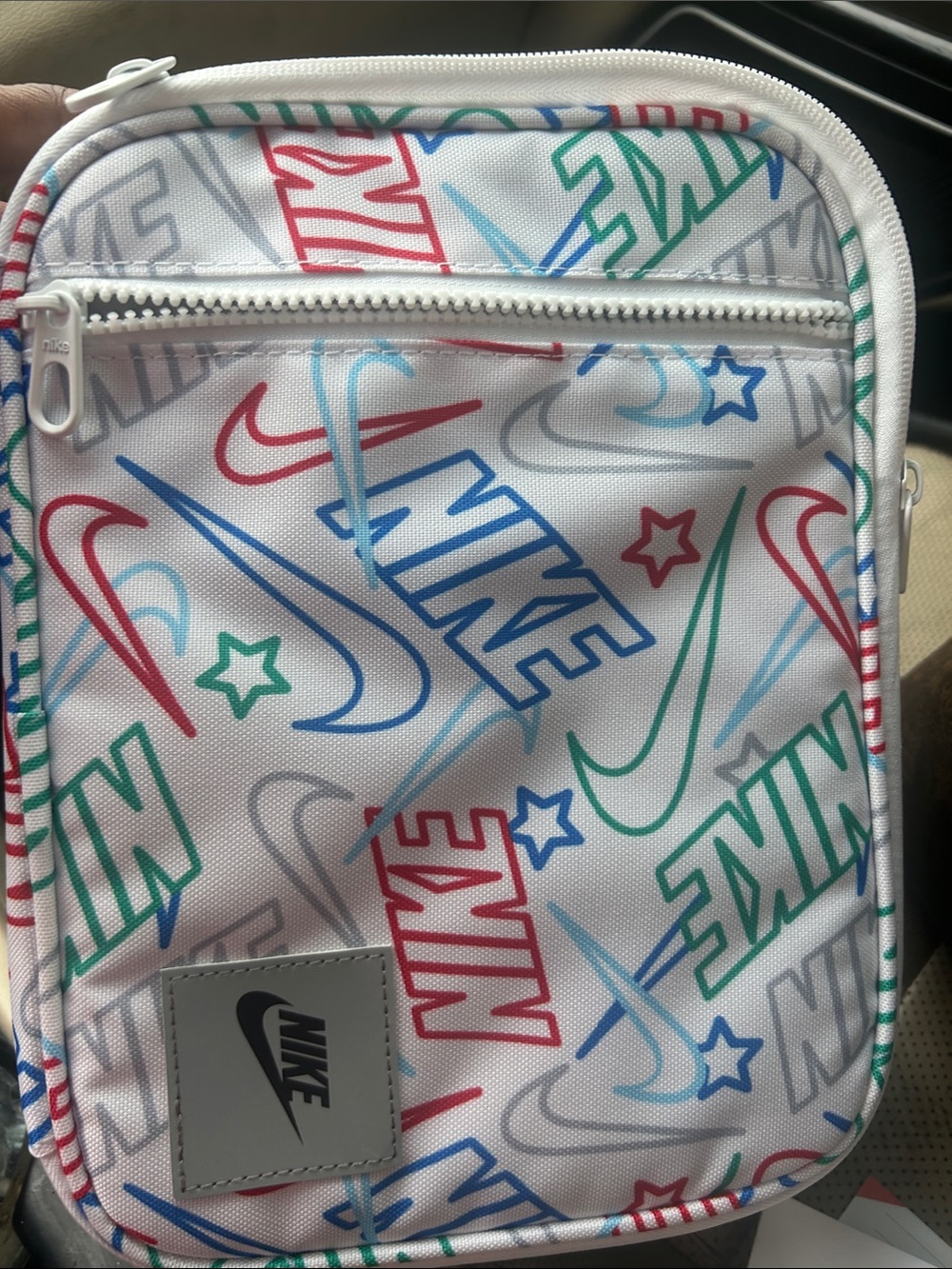 Nike White Crossbody Pouch with Multicolor Swoosh Print